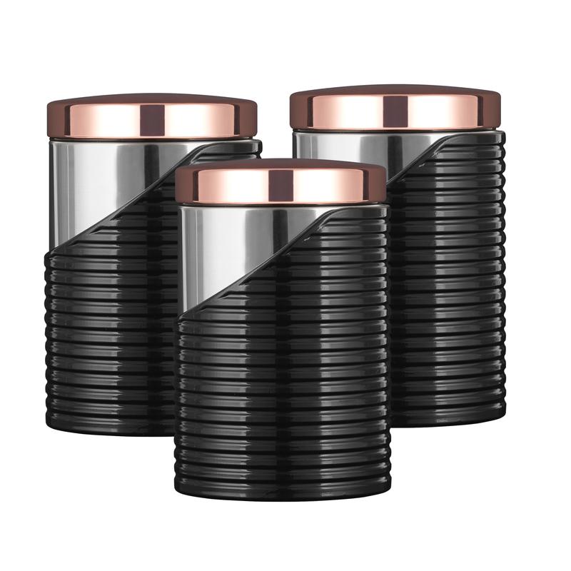 Tower T826001RB LINEAR Rose Gold Set of 3 Canister Black